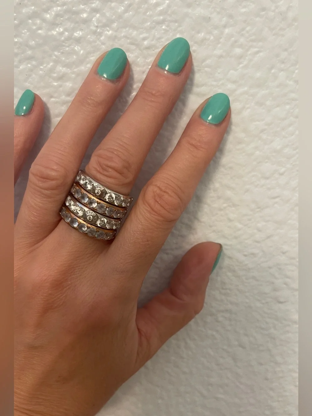 henri bendel Silver Crystal Stacked Band Ring